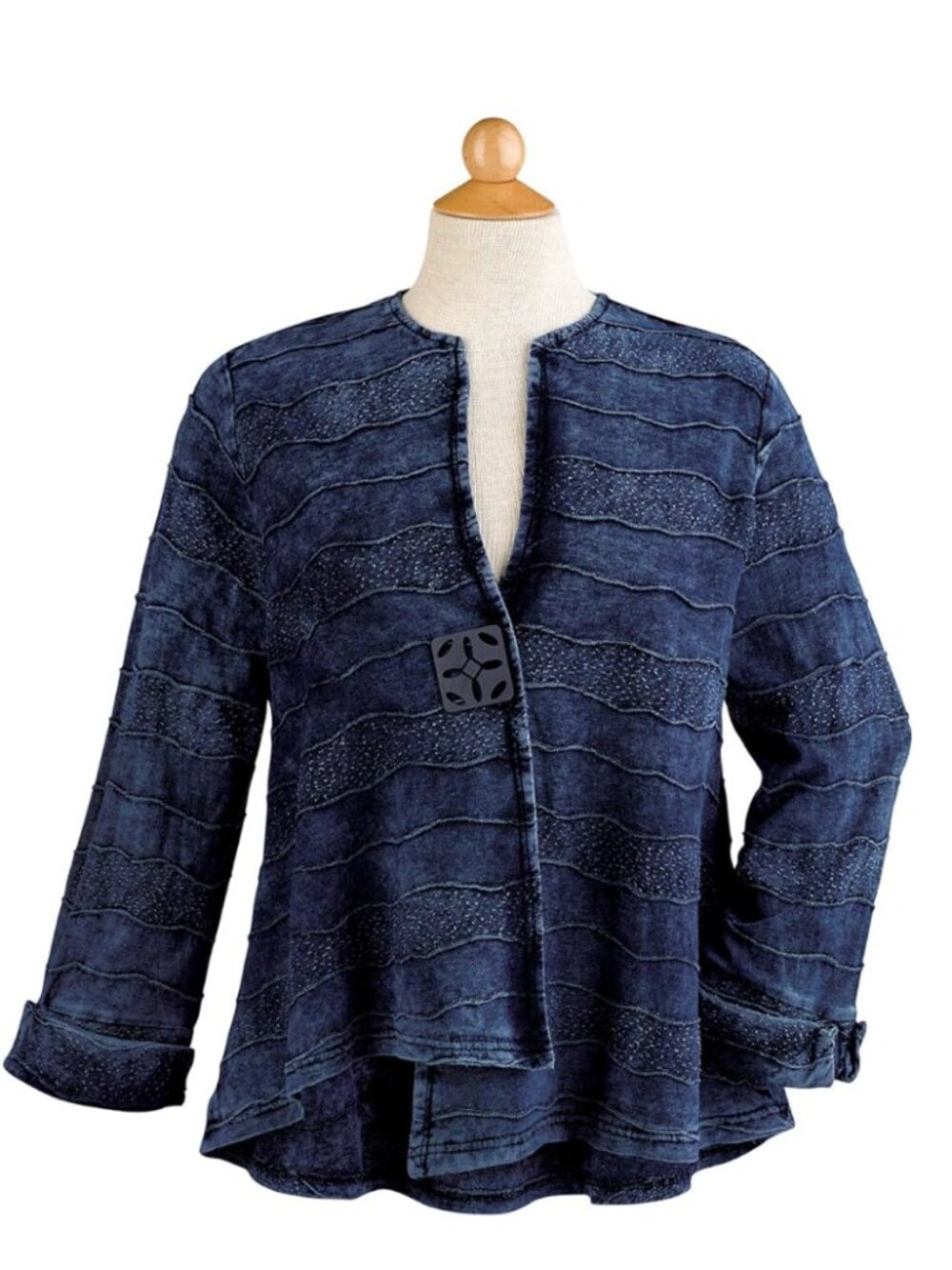 Parsley & Sage Navy Blue Textured Open-Front Jacket